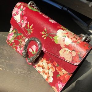 Calfskin Dionysus Blooms Print Shoulder Bag Cherry